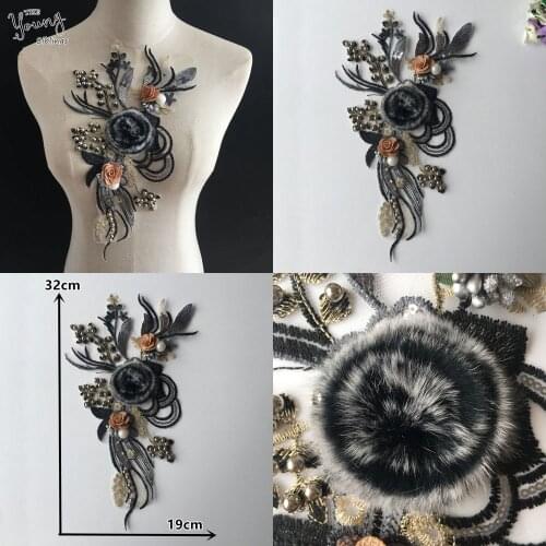 1 pcs 3D flower Lace collar ABS pearl Embroidery Sewing Neckline Sequins DIY Lace Fabric Applique Clothing Accessories YL1802