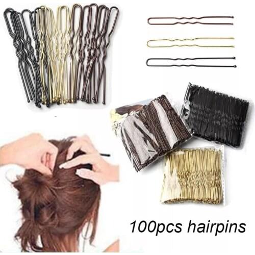 100 PCS/Bag 5cm/6cm U Shaped Alloy Hairpins Waved Hair Clips Simple Metal Bobby Pins Barrettes Bridal Hairstyle Tools Hair Pins