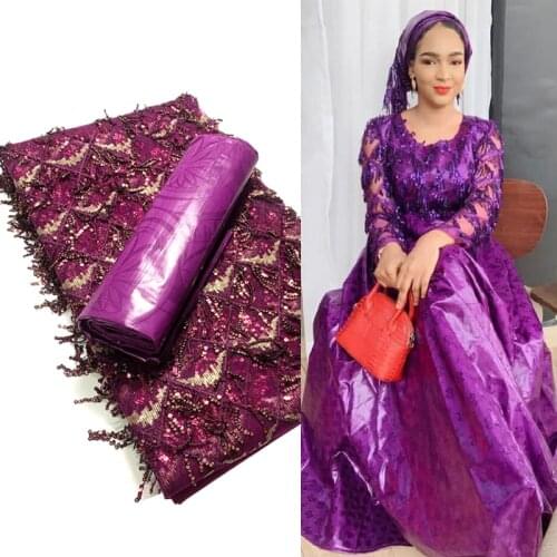 2.5+2.5 Yards 3D Tassel African Sequins Lace Fabric 2021 High Quality with Bazin Riche Original Nigerian Lace Fabrics For Dress