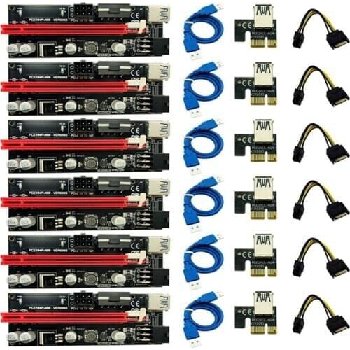 6Pcs Newest Ver009 Usb 3.0 Pci-E Riser Ver 009S Express 1X 4X 8X 16X Extender Riser Adapter Card Sata 15Pin to 6 Pin Power Cable