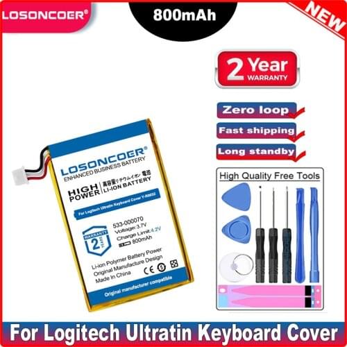 LOSONCOER 533-000070 800mAh Battery For Logitech Ultratin Keyboard Cover Y-R0032 Mouse battery