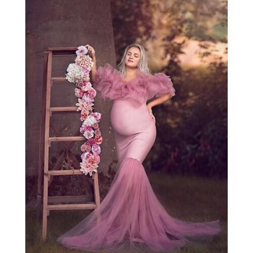 Pregnant Women Pajam Robe Sexy Nightgown Sexy Off Shoulder Short Sleeves Tulle Sleepwear Bathrobe Mesh Prom Bridesmaid Shawl