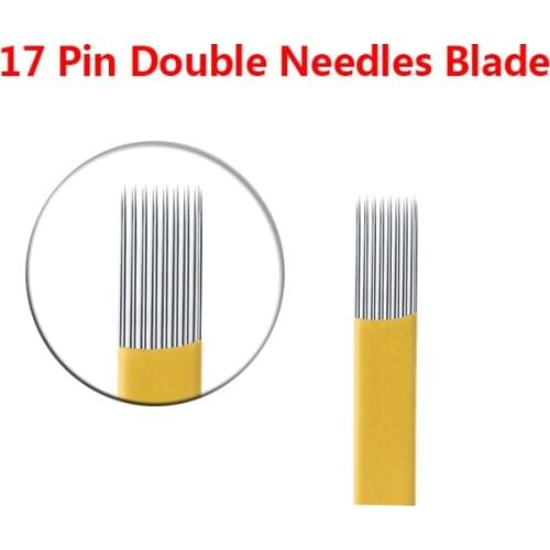 Free Ship 50pcs 17 Pin Double Needles Blade For Permanent Eeybrow tattoo Needle Tips Manual Beauty Makeup Microblading Blades