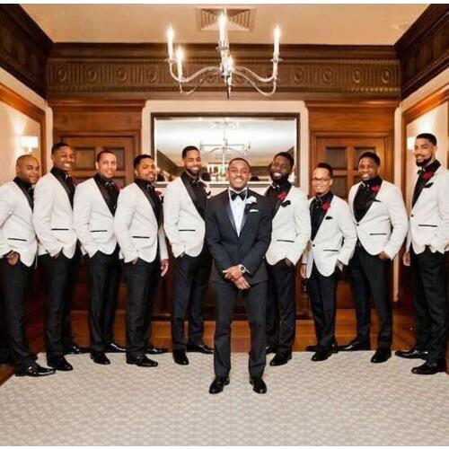 Black White Men Suits for Wedding Suit Formal Groom Groomsmen Tuxedo Blazer Coat Pants Slim Fit 2Pieces Costume Terno Masculino