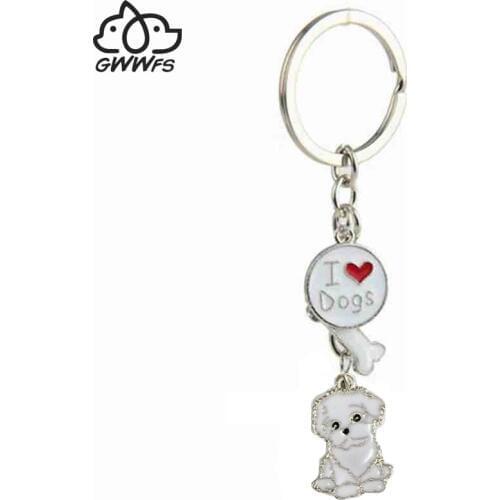 Shih Tzu pendant key chains for women girls men metal alloy pet dog bag charm car keychain key ring holder fashion gifts
