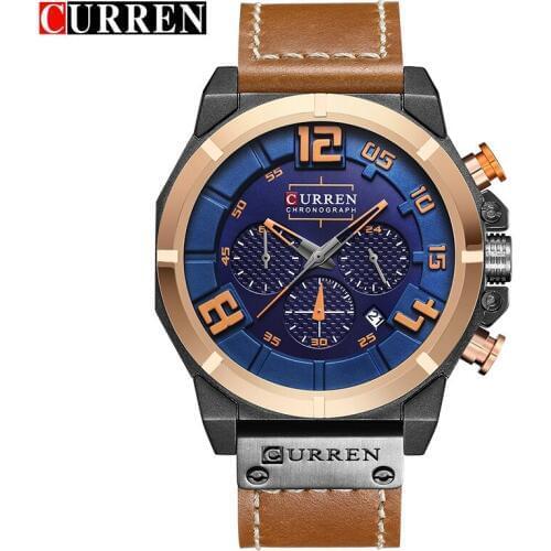 Fashion Style CURREN Mens Watches Top Brand Luxury Leather Quartz-watch Chronograph Luminous Sport Men Wrist Watch reloj hombre