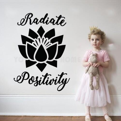 Radiate Positivty Lotus Flower Quote Wall Decal Bedroom Vinyl Inspirational Decor Stickers Namaste Good Vibes Buddha Mural Y167