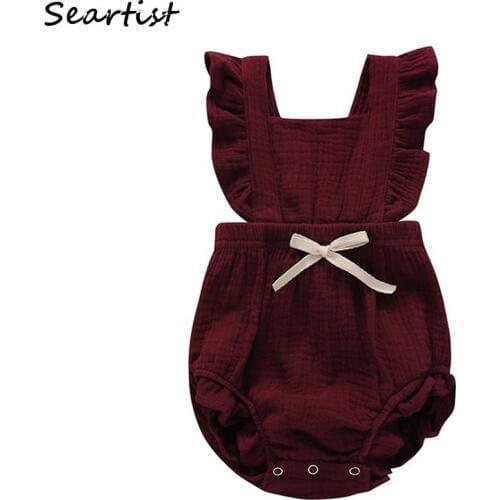 6 Colors Newborn Infant Toddler Clothes Baby Girl Rompers Ruffle Solid Jumpsuit Outfits Sunsuit Children Kids Cloth 25G