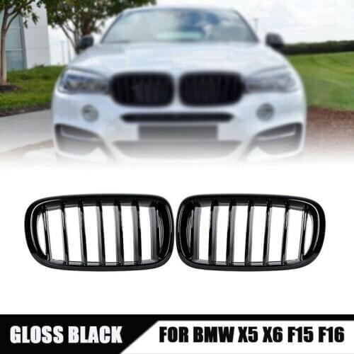 For 2015-2018 BMW F15 X5 F16 X6 Gloss Black Front Hood Bumper Kidney Grille