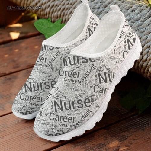 ELVISWORDS Stylish Nurse Pattern Breathable Air Mesh Sneakers for Women Casual Ladies Slip on Lazy Shoes Light zapatos mujer