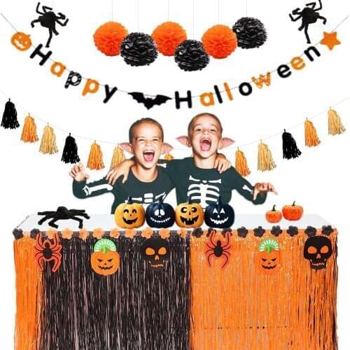 Halloween Decoration Prop Spider Web Pumpkin Bunting Banners Flags Paper Garland Tissue Flower For Kids Halloween Party Supplies