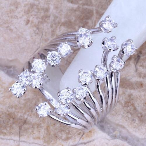 Gracious White CZ Silver Plated Size 5 / 6 / 7 / 8 / 9 / 10 / 11 / 12 Fine Ring S0226