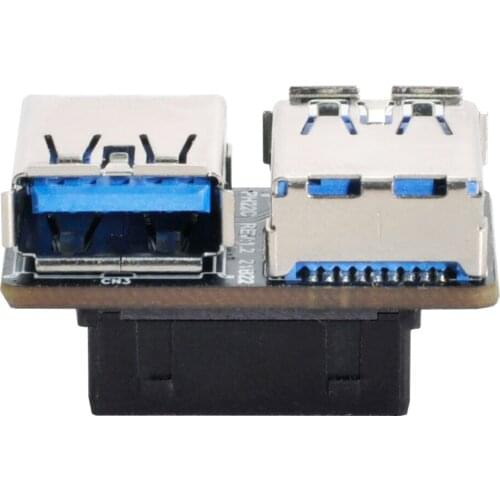 Jimier Motherboard 20/19 Pin Box Header to Dual USB 3.0 A Type Female Slot Adapter PCBA Flat Type