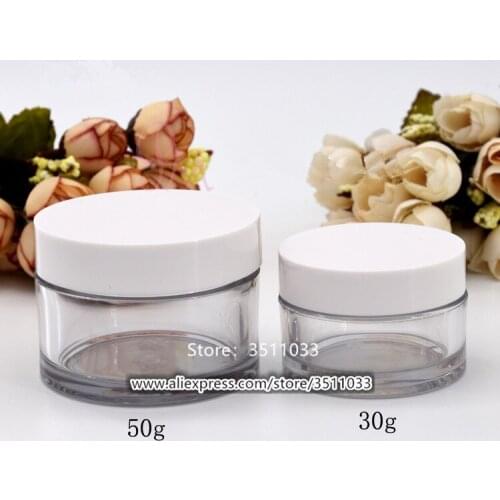 30g 50g Classical Transparent White Empty Refillable Bottle Plastic Cream Jar Round Clear Cosmetic Face Cream Container 20pcs