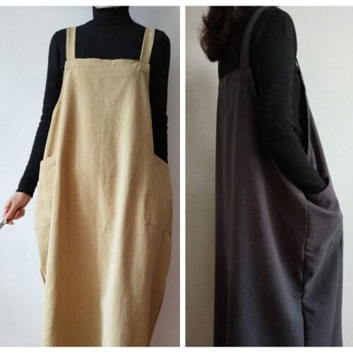 Literature and art RETRO loose plain color cotton hemp full bag strap long Korean apron painting Florist coffee