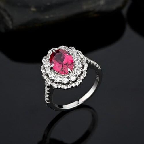 Trendy 925 Sterling Silver Natural Sapphire Ruby Halo Rings for Women Fine S925 Jewelry Ruby Gemstone Engagement Ring Valentines