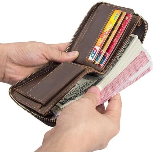 Mens Leather Short Wallet RFID Leather Mens Wallet Card Holder Wallet Zipper Coin Purse Multifunctional Card Case