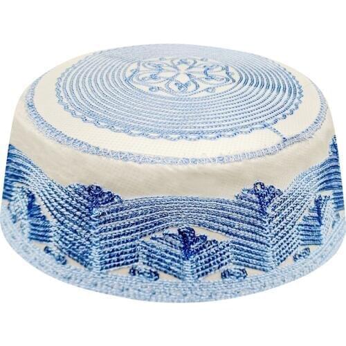 Nigerian Hats Muslim Caps Blue Stripe Seccade Kippah Prayer Caps Homme Topi Judeu Men Turbante Masculino