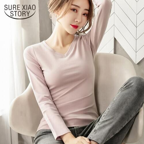 New Korean Cotton Tops For Women Fashion Casual V-neck Pullover White Shirt Women Long Sleeve Office Blouses Women Casual 11552
