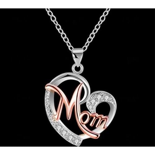 2021 Heart Shape Pendant Necklace Letter MOM High Quality Jewelry Mothers Day Gift Inlaid Crystal Necklace Wholesale Bijoux