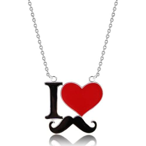 2020 New Fashion Jewelry Silver Color Enamel I Love Mustache Heart Necklaces For Women Girl Best Friends Necklace Gift