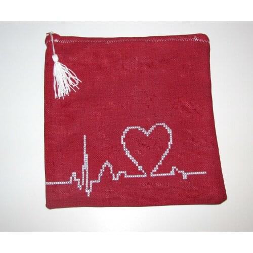 Pafuli Handmade Embroidery Embroidered Clutch Bag Heartbeat Red