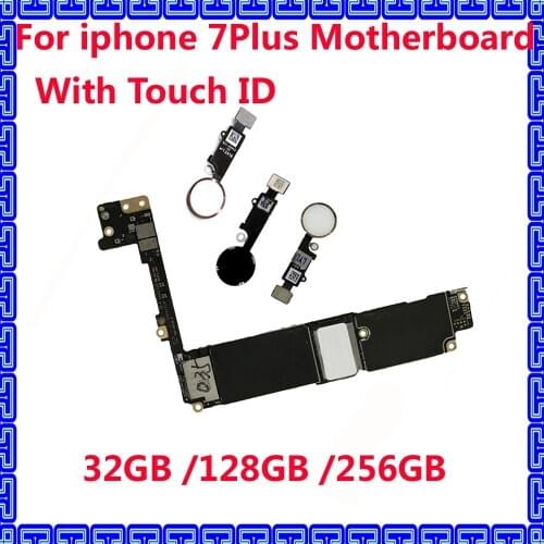Full unlocked for iphone 7Plus motherboard with / NO touch ID Original mainboard for iphone 7 Plus IOS system 32GB 128GB 256GB