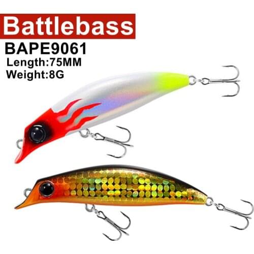 BATTLEBASS 2021 NEW 1PC Fishing Lure 75mm 8g Sinking Wobbler Long Casting Minnow Depth 0.8-1.2m Bass Pike Artificial Bait Tackle