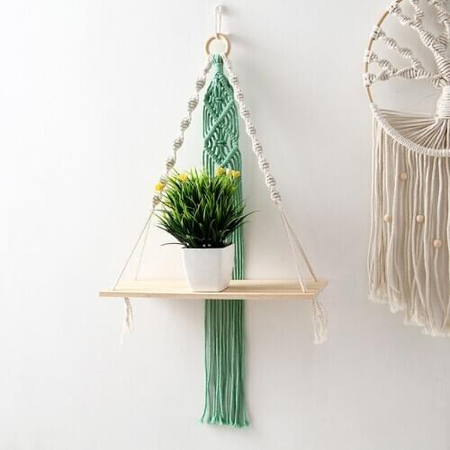Nordic Wall Hanging Tapestry Wooden Swing Storage Shelf Decorative Tassel Pendant Plant Pot Holder