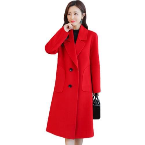 High Quality Women Woolen Coat 2019 New Autumn Winter Clothes Solid Double-breasted Overcoat Plus Size 5XL Long Wool Coat Female
