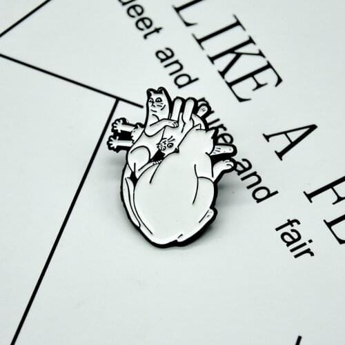 Heart Cat Badge Fashion Cute Cartoon White Cat Metal Enamel Brooch Children Trendy Kawaii Clothing Backpack Jewelry Accessories