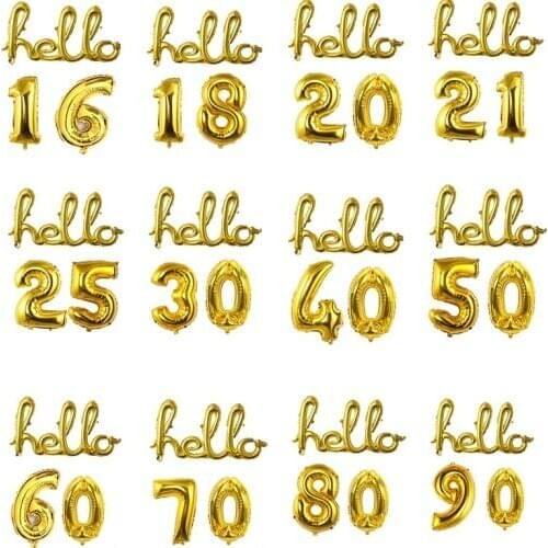 Gold Silver Hello 18 21 25 30 40 50 Years Old Birthday Party Decorations 3Pcs/set Aluminium Foil Numbers Balloon Happy Birthday