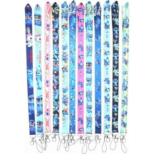 12pcs/lot Stitch Action Figure Toys Keys ID Card Phone Neck Strap Cute Lilo & Stitch DIY Phone Lanyard Toys for Children