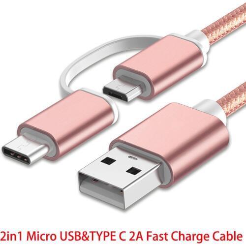 2 In 1 Micro USB Type C Cables 100CM Nylon Braided Android Fast Charging Wires For Xiaomi MI CC9 PRO 9 8 SE Redmi Note 8 8T 4X 5