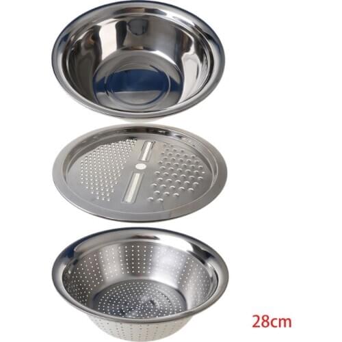 3Pcs/Set Home Kitchen Portable Drain Basin Shaving Basin Multifunctional Stainless Steel Basin with Filter/Grater/Bowl Dropship