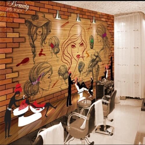 European and American Style Trend Barber Shop Beauty Salon Background Wall Paper Hair Salon Industrial Decor Mural Wallpaper 3D
