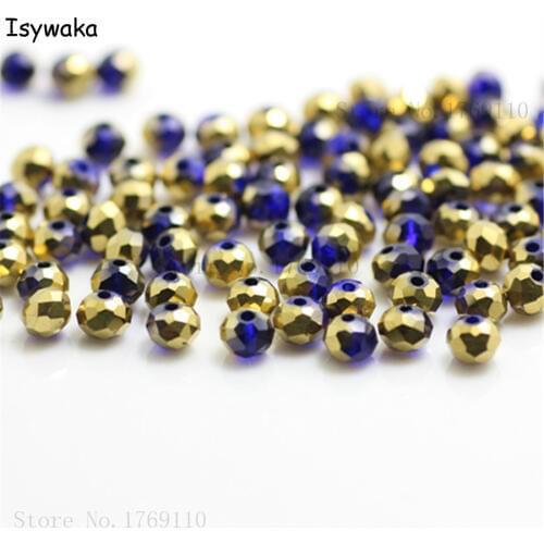 Isywaka Deep Blue Golden Colors 4mm 145pcs Rondelle Austria Crystal Glass Beads Loose Faceted Round Beads Jewelry Making