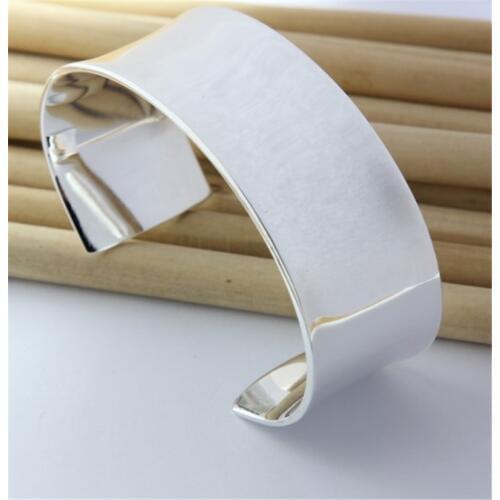Cuff Bangle Bracelets for Women Smooth Wide Bangle Silver 925 Jewelry Party Accessories Big Size Gift for Girls Pluseras Femme