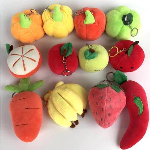 10Pcs/set Cute fruit vegetable plush keychain pendant cartoon soft stuffed dolls kawaii bag pendant key ring for women girls