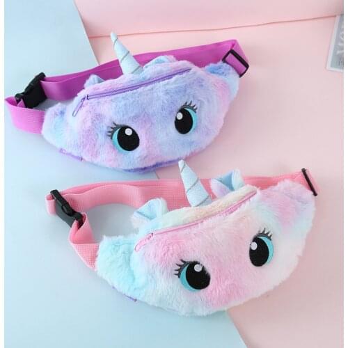 Cute Unicorn Children Fanny Pack Girls Waist Bag Plush Toys Kids Belt Gradient Color Bag Cartoon Coin Purse Travel Chest Bag