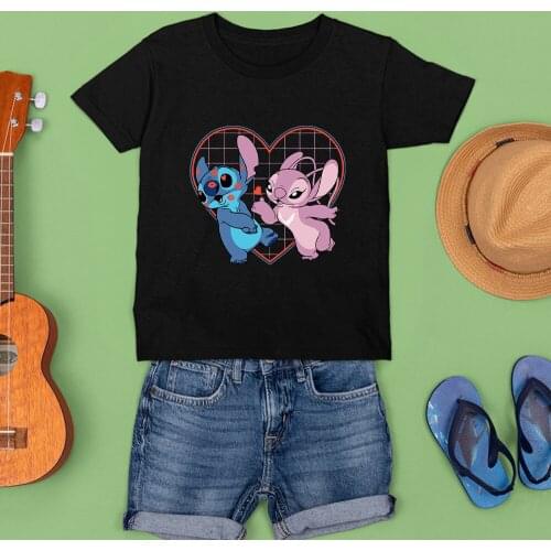 Short Sleeve Children T-Shirts Comfortable Brothers and Sisters Lilo & Stitch Fashion Tshirts Drop Ship Disney Printing Cartoon