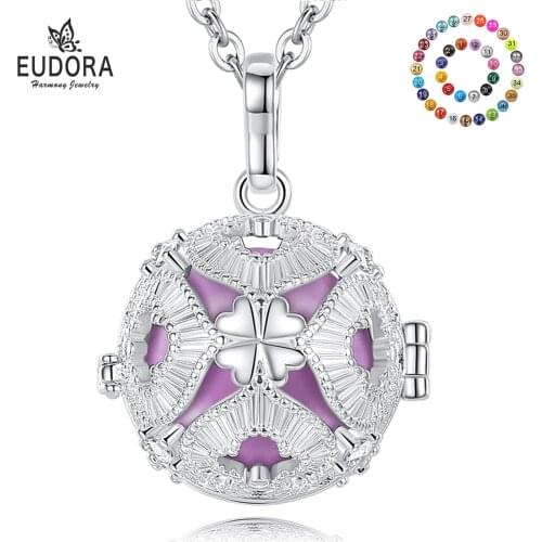 Eudora 18mm Fashion Four leaf clover Cage Harmony Ball Chime Bell Pendant Angel Caller Bola Necklace for Baby Pregnancy Jewelry