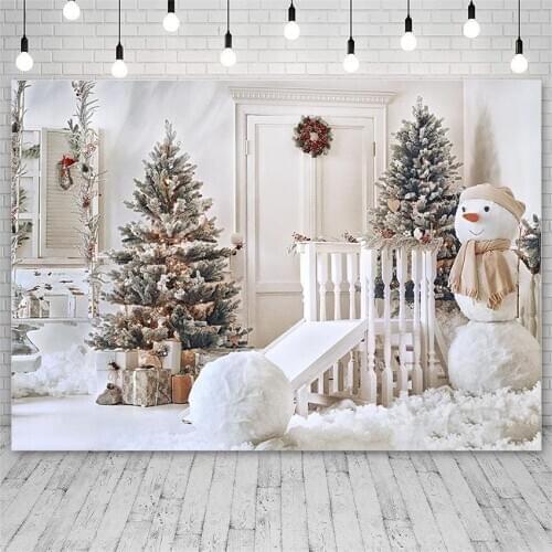 Avezano Backdrops Winter Merry Christmas Tree Snowman Gifts Wreath Light Decor Banners Photography Background For Photo Studio