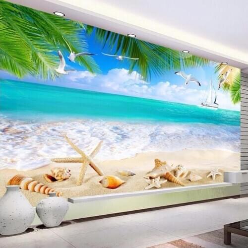 Custom Mural Wallpaper 3D Summer Sandy Beach Shells Nature Landscape Poster Photo Wall Painting Living Room Bedroom Decoration