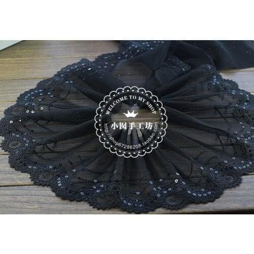 Hot 2 Yards Embroidered Floral Tulle Lace Trim Sexy Black Sequin Lace Trimmings 18cm Width