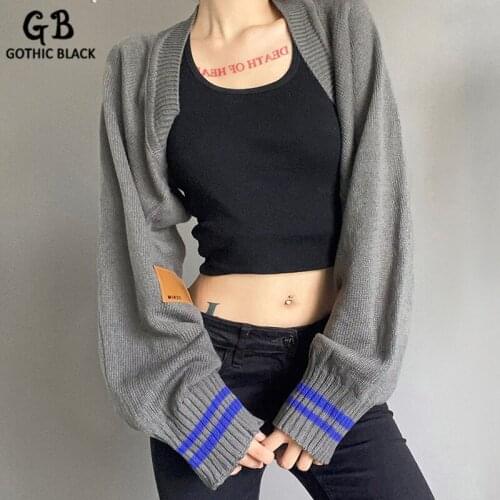 Gothblack Knitted Cardigan Hit Color Loose Open Stitch Fashion Back To Basics Slim Coat Cool Causal Streetwear Women Outfits