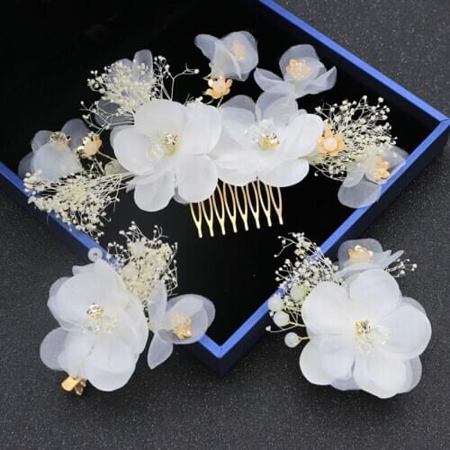 Crystal Hair Comb Beige Lace Flower Wedding Bridal Headpiece Hair Clip