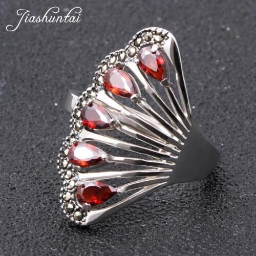 JIASHUNTAI 100% 925 Sterling Silver Rings Shell Shape For Women Natural Precious Stones Vintage Silver Ring Jewelry Gifts