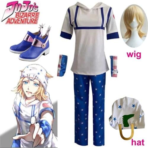 Anime JoJos Bizarre Adventure Johnny Joestar Suit Cosplay Costume Uniform Halloween Carnival Costumes wig Free Shipping