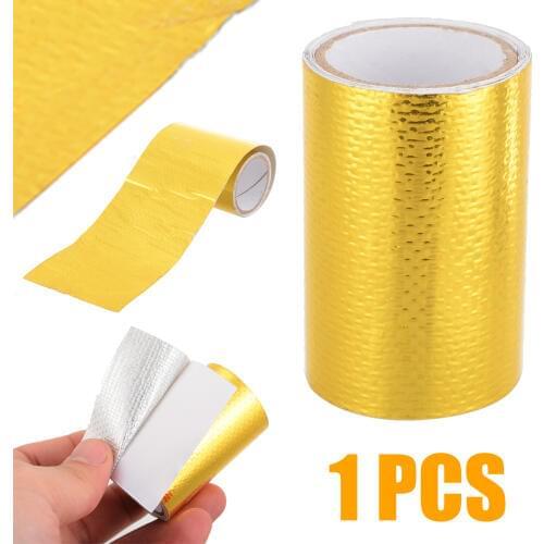 Mayitr 1Roll 5*80cm High Temperature Heat Shield Wrap Tape Adhesive Reflective Gold Exhaust System Mufflers Tapes